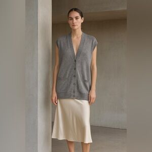 Nancy Heller Italian Cashmere Sleeveless Long Line Cardigan Sweater in Gray L